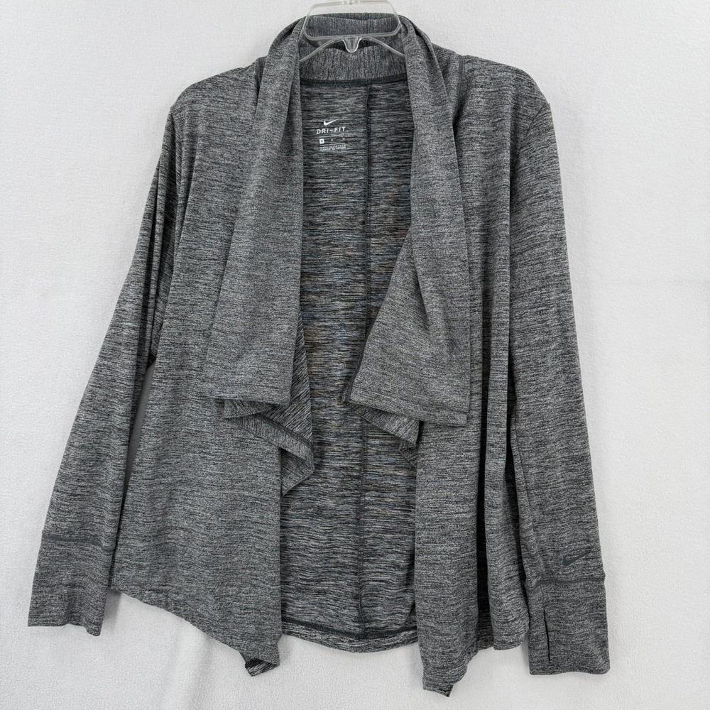 Nike Cardigan Women Medium Gray Dri-FIT Open Front Draped Wrap Space Dye CV6486